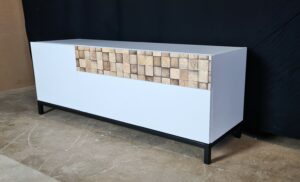 Mini Lowboard TV-Schrank in Weiß Matt / Eiche Dekor