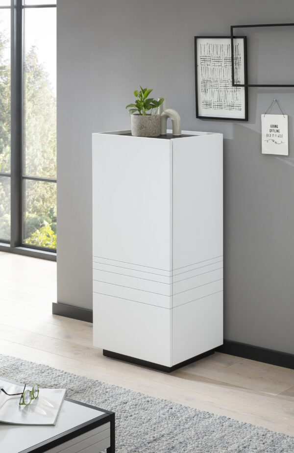 Kommode Anrichte Weiß Matt / Applikation Schwarz