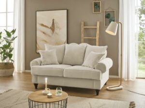 Sofa 2 Sitzer in Microfaser Elfenbein Landhaus Stil inkl. Kissen
