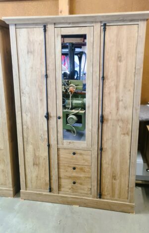 Kleiderschrank Schlafzimmerschrank 3-Türen in Eiche Dekor Landhaus Stil