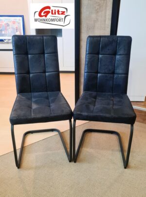Schwingstuhl / Küchenstuhl in Anthrazit Wildlederoptik / Gestell Schwarz 2-er Set