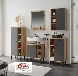 Badezimmer-Set 5 tlg. in Grau Matt / Evoke Eiche Dekor