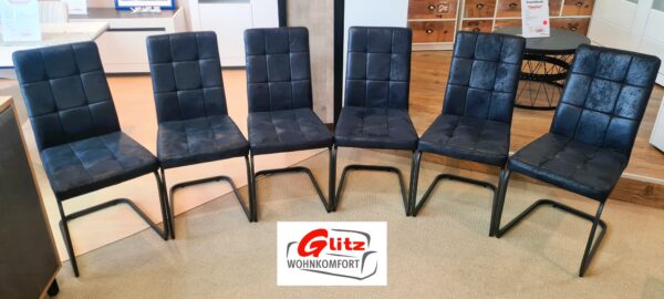 Schwingstuhl / Küchenstuhl in Anthrazit Wildlederoptik / Gestell Schwarz 6-er Set