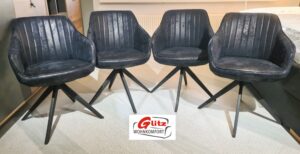 Drehstuhl / Polsterstuhl 4er Set für Küche, Esszimmer oder Büro in Wildlederoptik Schwarz