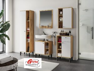 Badezimmer-Set 5 tlg. in Weiß Matt / Evoke Eiche Dekor
