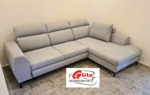 Sofa Couchgarnitur L-Form in Grau inkl. Kissen, Schlaffunktion, Bettkasten