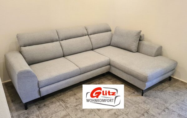 Sofa Couchgarnitur L-Form in Grau inkl. Kissen, Schlaffunktion, Bettkasten