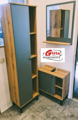 Badezimmer-Set 3 tlg. in Grün Matt / Evoke Eiche Dekor