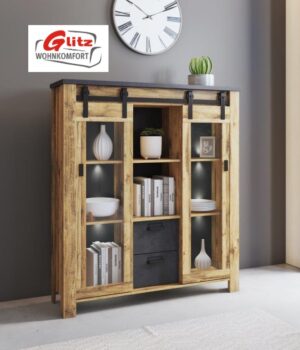 Buffet Anrichte Raumteiler in Hunton Eiche Hell Dekor / Anthrazit