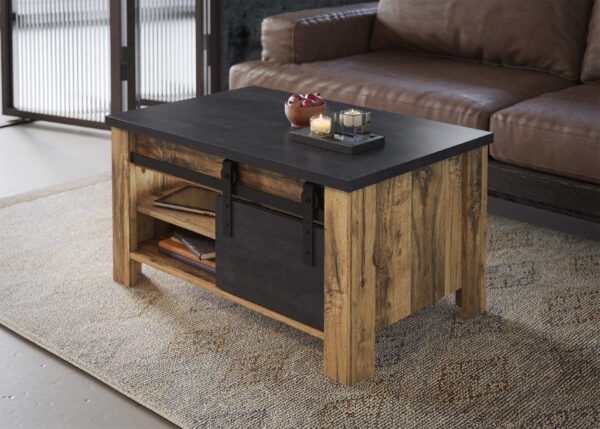 Couchtisch Wohnzimmer in Hunton Eiche Dekor / Applikation Anthrazit