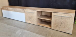 2 teiliges Lowboard TV Schrank in Wotan Eiche Hochglanz Weiß