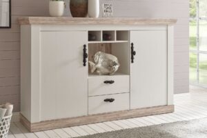 Sideboard Kommode Anrichte in Pinie Weiß / Oslo Pinie Dekor
