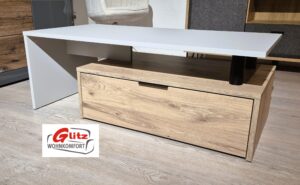 Couchtisch Wohnzimmertisch mit Schublade 110 x 55 cm in Hellgrau / Viking Eiche Dekor