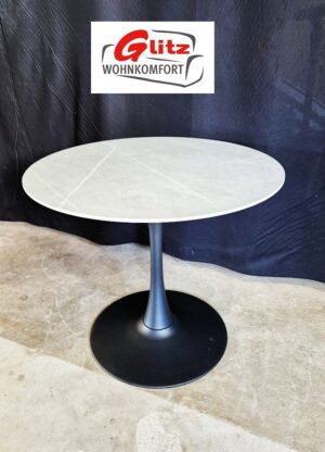 Esstisch / Küchentisch Rund 90 cm in Marmoroptik Nachbildung Weiß / Grau