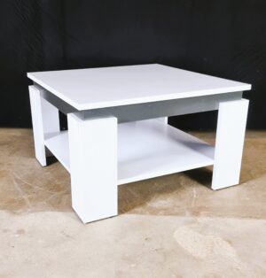 Couchtisch Wohnzimmertisch 70 x 70 cm in Weiß Matt / Applikation Anthrazit