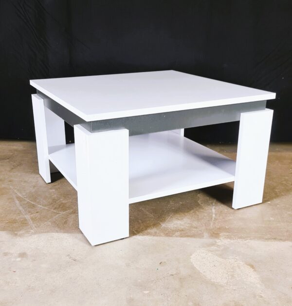 Couchtisch Wohnzimmertisch 70 x 70 cm in Weiß Matt / Applikation Anthrazit
