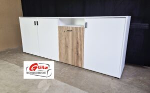 Sideboard Kommode Anrichte in Weiß Matt / Evoke Eiche Akustik Design