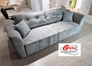 Sofa Couch 3-Sitzer Schlaffunktion L-Funktion Bettkasten Cord Silbergrau