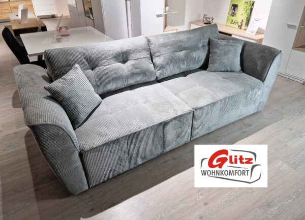 Sofa Couch 3-Sitzer Schlaffunktion L-Funktion Bettkasten Cord Silbergrau