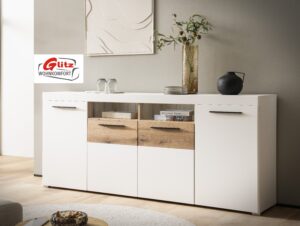 Sideboard Kommode Anrichte in Weiß Matt / Evoke Eiche Dekor