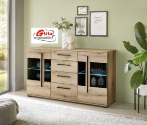 Sideboard Kommode Anrichte in Evoke Eiche / Applikation Schwarz