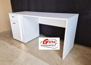 Schreibtisch Bürotisch in Weiß Matt 135 x 60 cm inkl. LED-Beleuchtung
