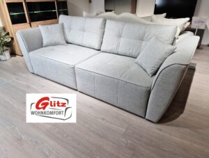 Sofa Couch 3-Sitzer Schlaffunktion L-Funktion Bettkasten Mischgewebe Hellgrau