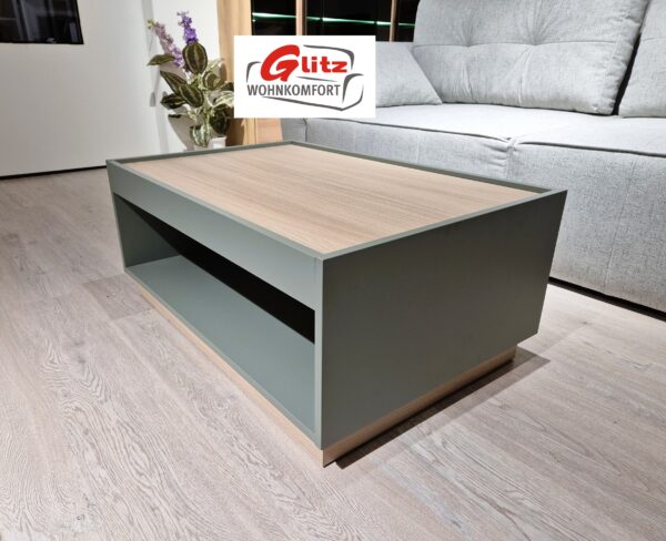 Couchtisch Wohnzimmertisch 90 x 60 cm Grün Aloe / Applikation Eiche Barista Dekor
