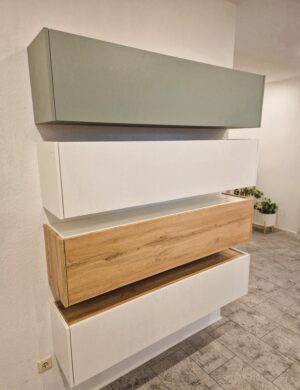 Hängeschrank für Wohnzimmer / Flur mit 1 Klappe in Wotan Eiche / Weiß / Grün Aloe