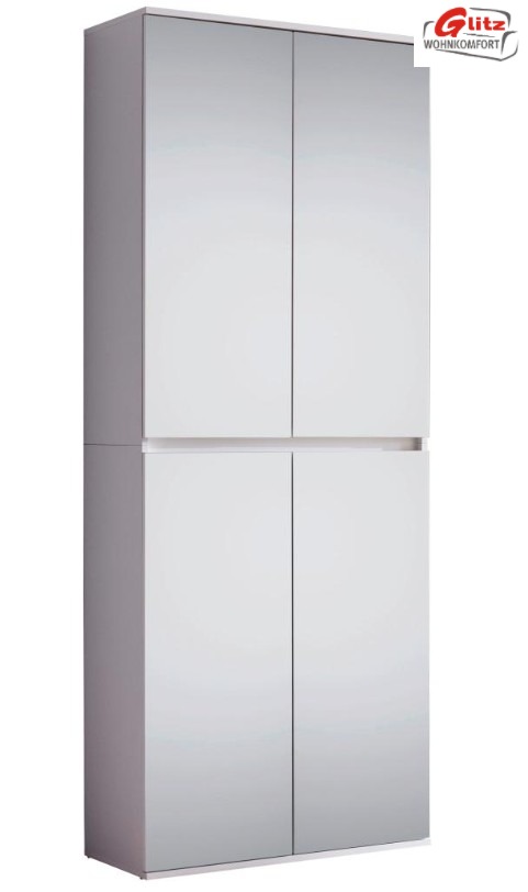 Garderoben Mehrzweckschrank 4 Türen und Spiegel in Weiß Melamin *erweiterbar*