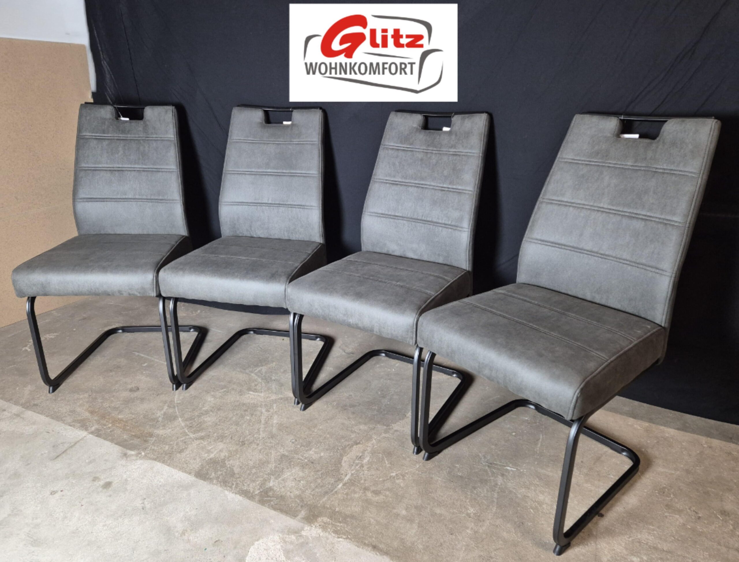 Schwingstuhl / Polsterstuhl 4er Set für Küche Esszimmer in Vintage Anthrazit