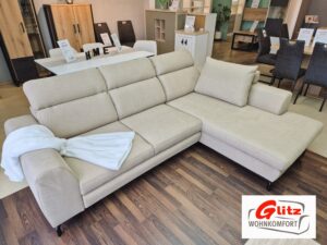 Sofa Couchgarnitur L-Form in Hellbraun inkl. Kissen, Schlaffunktion, Bettkasten