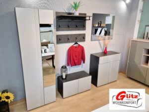 Garderoben Set 6-teilig Hellgrau Cashmere / Anthrazit mit Spiegel