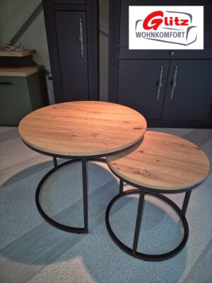 Couchtisch Beistelltisch in Artisan Eiche / Schwarz 2er-Set 60 + 40 cm