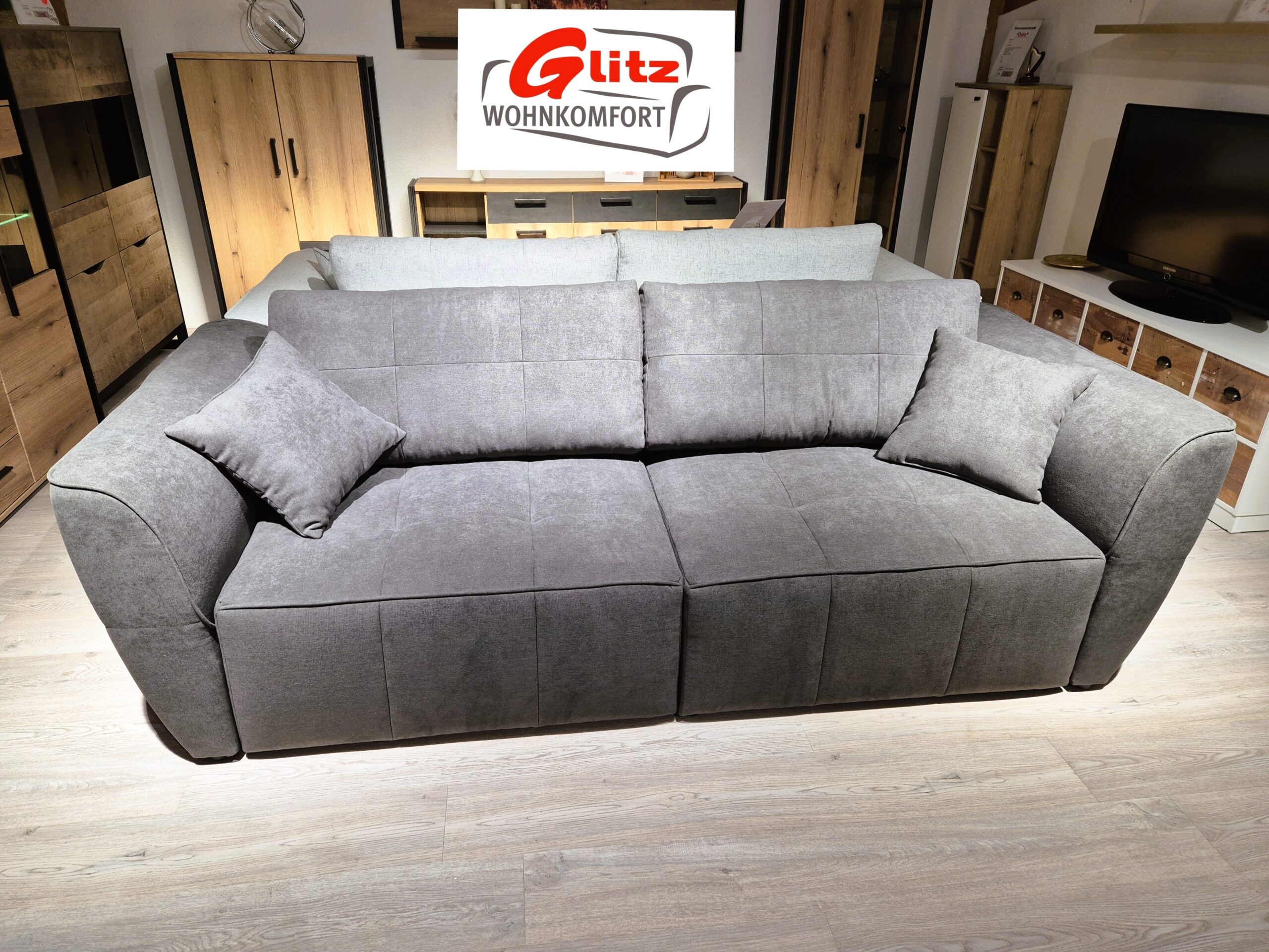 Sofa Couch 3-Sitzer Schlaffunktion L-Funktion Bettkasten Mischgewebe Anthrazit