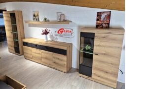 Schrankwand Wohnwand Set 4 tlg. in Evoke Eiche Dekor / Graphit Matt