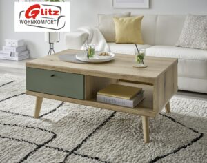 Couchtisch Wohnzimmertisch mit 2 Schubkästen Evoke Eiche Dekor / Salbei Grün