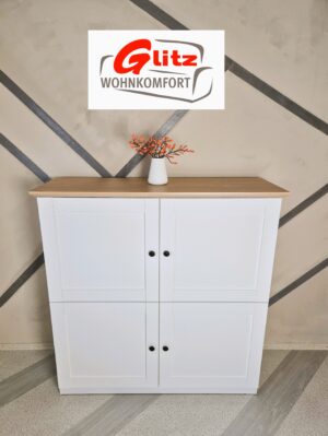 Kommode Anrichte Highboard in Weiß Matt / Eiche geölt Dekor