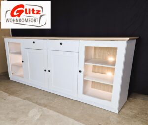 Sideboard Kommode Anrichte in Weiß Matt / Eiche Hell Applikation inkl. LED-Beleuchtung