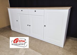Sideboard Kommode Anrichte in Weiß Matt / Eiche Hell Applikation