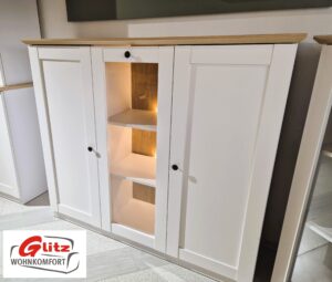 Buffet Highboard Kommode in Weiß Matt / Eiche Hell Dekor