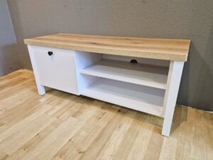 Lowboard TV-Schrank Landhaus Stil Weiß / Eiche Hell