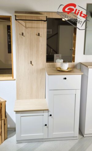 Garderobe Kompaktgarderobe in Weiß Matt / Eiche Hell Dekor