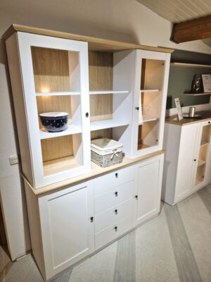 Buffet Highboard Kommode in Weiß Matt / Eiche Hell Dekor inkl. LED-Beleuchtung
