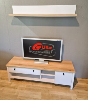 Lowboard TV-Schrank mit Wandboard Landhaus Stil Weiß / Eiche Hell